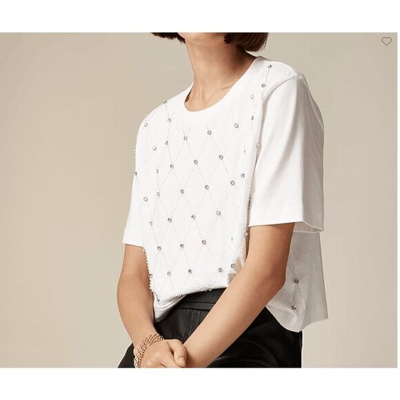 J. Crew Relaxed lattice-embellished cropped T-shirt in white NWT size Med. - Picture 8 of 16